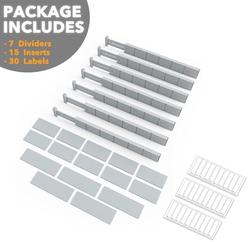 SpaceAid Bamboo Drawer Dividers with Inserts and Labels, Kitchen Adjustable Drawer Organizers, Expandable Organization for Home, Office, Dressers, 7 Dividers with 15 Inserts (17"-22" Gray) - Image 7