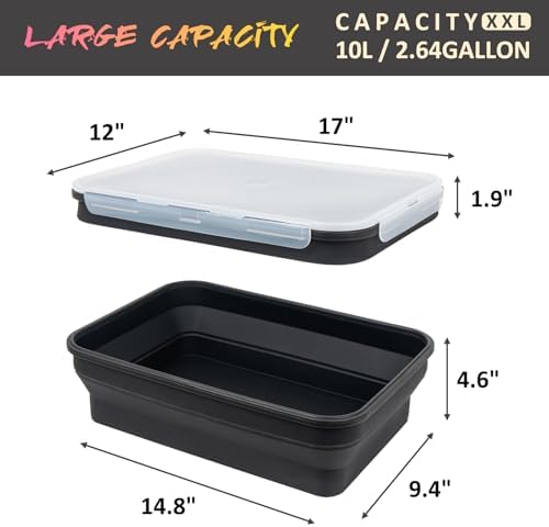 XL Collapsible Marinating Container,Large-Capacity Grill Accessory Perfect For Bbqs And Parties,Marinade And Brining Prep, Collapsible Silicone Food Storage Containers Set With Lid(10L/2.64Gallon) - Image 6