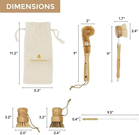 Natural Bamboo Dish Brush Set with Holder - Eco Friendly Wooden Dish Brush - Image 5