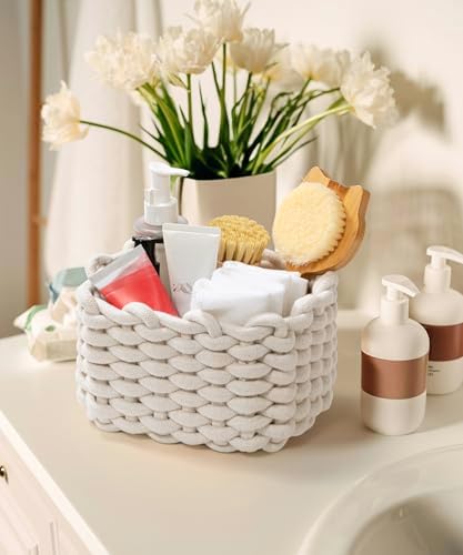Small Cotton Rope Basket 2 Pack, White Shelf Storage Bins for Desk Vanity - Image 7