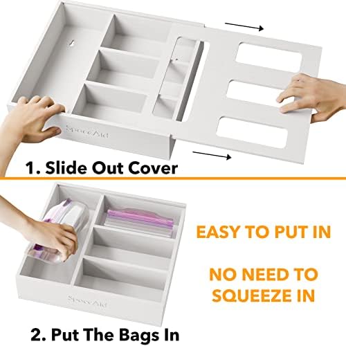 SpaceAid Bag Storage Organizer for Kitchen Drawer, Bamboo Organizer, Compatible with Gallon, Quart, Sandwich and Snack Variety Size Bag (1 Box 4 Slots), White - Image 5