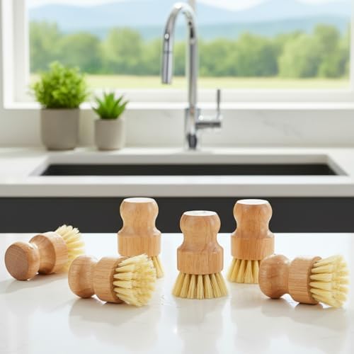 14 Pack Bamboo Dish Brush Set Natural Sisal Scrub Brushes for Pots Pans Sinks Vegetables, Wooden Dishwashing Scrubber Brush Kitchen Cleaning Tool - Image 7