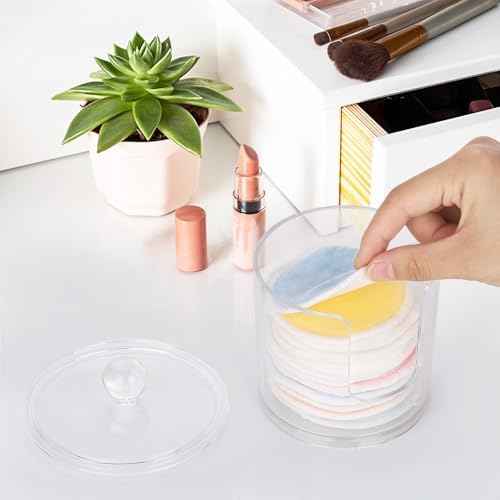 Tbestmax Plastic Cotton Round Holder and Dispenser, Clear Cotton Pads Storage Bathroom Canister Vanity Makeup Organizer - Image 7