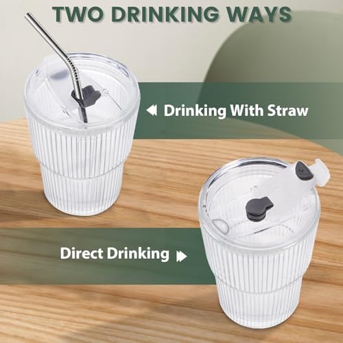 HIGIINC Iced Coffee Cups With Lids and Straws 8 Pcs, 16 OZ Unbreakable Glasses Drinking Set,Clear Plastic Cups Reusable Iced Coffee Tumbler with Lid and Straw, To Go Coffee Cups Dishwasher Safe - Image 7