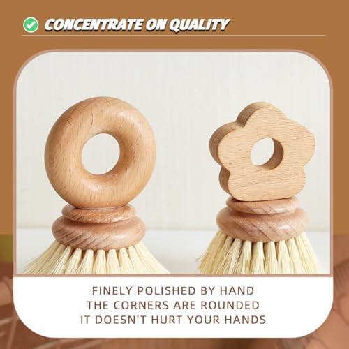 Kitchen Natural Beechwood Dish Brush with Handle Sisal Bristle Fruit Vegetable Scrubber Small Wooden Brush Designed for Cleaning Pot, Pan, Plate, Bowl and Utensil (Flower Shaped) - Image 6