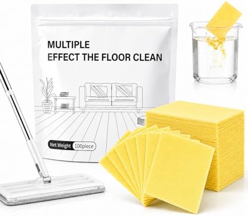 100 Pcs Multi-Surface Floor Cleaner Tablets, Multiple Effect The Floor Clean Dissolvable Sheets for Mopping & Robot Vacuums, Concentrated Solution for Hardwood, Tile, Laminate, Vinyl (Yellow) by PANXUAN