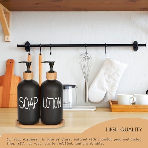 Black Soap Dispenser Bathroom Set, Set with Glass Dispenser, Bamboo Pumps & Tray. Hand and Lotion Suitable for Farmhouse Decor - Image 4