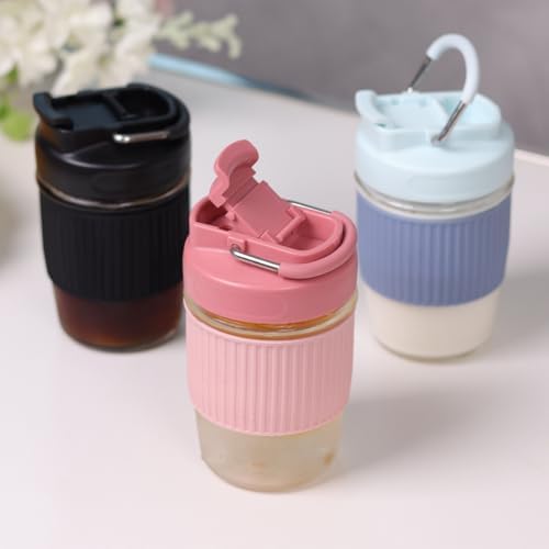 Sivaphe Reusable Glass Ice Hot Coffee Cup 12 oz, Portable Travel Mug with Spill-Proof Lid and Thermal Sleeve for Home Office Pink - Image 6