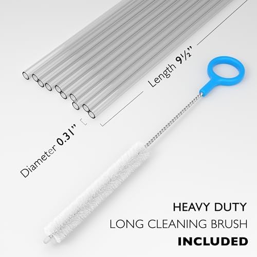 Fiesta First 10 Long Clear Straws - Hard Semi-transparent Plastic Reusable Drinking Straws + Sturdy Cleaning Brush - for Tumblers, Mason Jars, Milkshakes and Smoothies - Dishwasher Safe BPA Free - Image 2
