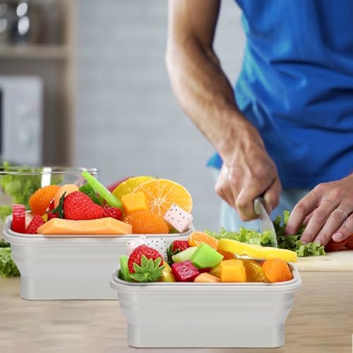 Hushee 24 Pcs Silicone Collapsible Food Storage Containers 17 oz Collapsible Snack Containers with Lid Vent Airtight Meal Prep Bento Lunch Box, Microwave Dishwasher Safe(Gray) - Image 6