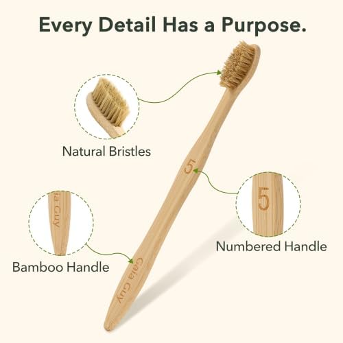 Gaia Guy Boar Bristle Bamboo Toothbrushes – 10 Pack Natural Bristle Toothbrush Set, Plastic-Free & Nylon-Free, Numbered Bamboo Handles, Medium Boar Hair Bristles for Adults & Families - Image 7