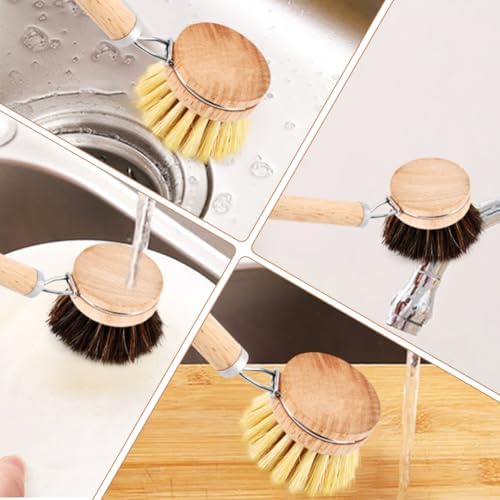 Wooden Dish Brush with 3 Replaceable Natural Bristle Heads - Image 7
