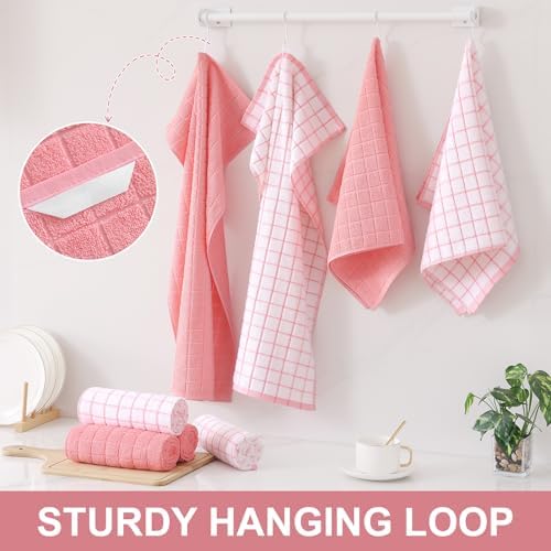 Homaxy Large Premium Cotton Kitchen Towels 16"x 28", 12 Pack, Pink - Image 6
