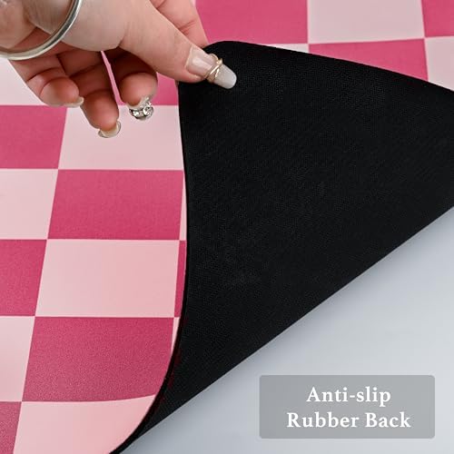 Ohocut Checkered Dish Drying Mat for Kitchen Counter, Coffee Bar Station Accessories, Retro Cute Aesthetic Modern Absorbent Drainer Mat Kitchen Drying Mat Easy Clean, Hot Pink 12" x 19" - Image 7