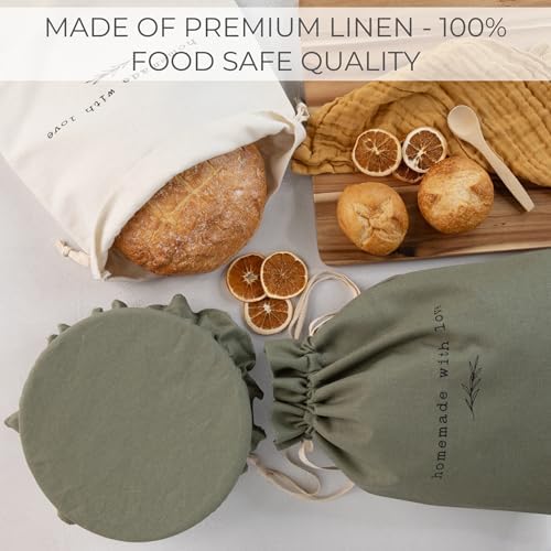 Beautiful Linen Bread Bag Set & Proofing Cover for Homemade Sourdough - Image 7