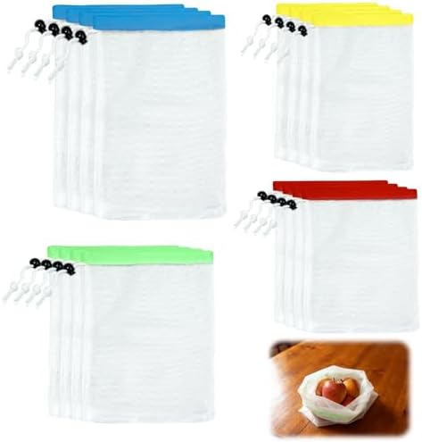 16-Pack Reusable Produce Bags, Heavy Duty Mesh Vegetable Bags with Drawstring for Refrigerator and Grocery Storage for Fruits and Food, Toy Storage Accessories 4 Sizes 4 Colors - Image 7