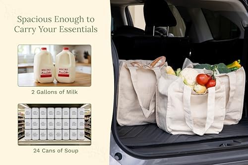 Best Canvas Grocery Shopping Bags - Cloth Grocery Tote Bags - Reusable Cotton Grocery Tote Bags with Bottle Sleeves - Image 7