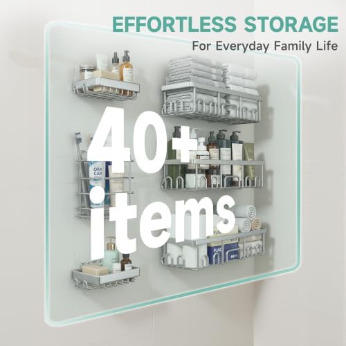 Veken Shower Caddy 6-Pack, Bathroom Organizers and Storage, Silver - Image 7