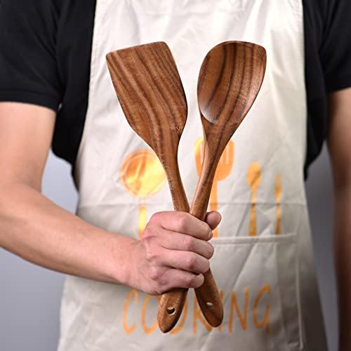 Gudamaye 13 inch Long Wooden Utensils for Cooking, Long Handle Wooden Spoons for Cooking, 7 PCES Crafting Wooden Spoon Set, Wooden Kitchen Utensil set, Natural Teak Wooden utensil Set - Image 7