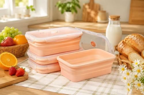 Plus 4PCS Foldable Silicone Food Storage Containers for Kitchen Storage for Leftovers Fruits and Meal Prep Dishwasher Safe Microwave Safe Ideal for Home and Travel (Pink, 27OZ) - Image 5