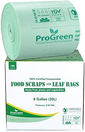 Compostable Trash Bags, Extra Thick, Compost Kitchen Bin Bags, Food Scraps Yard Waste Bags, ASTM D6400 BPI and TÜV AUSTRIA Certified (8 Gallon, Pack of 100) - Image 6