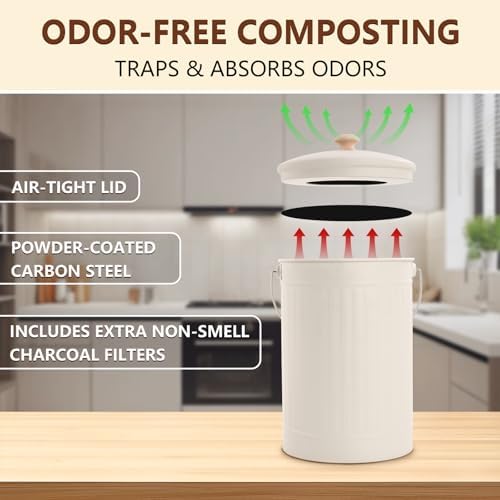 1.7 Gal Kitchen Compost Bin with Smell Proof Lid,Odorless Bin for Indoor Countertop,100% Rust Proof Compost Bucket with Non-Smell Charcoal Filter,Easy Cleaning and Looks Great On Any Kitchen Counter - Image 7