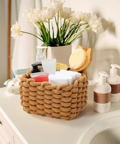 Small Cotton Rope Basket 2 Pack, Khaki Shelf Storage Bins for Desk Vanity - Image 7