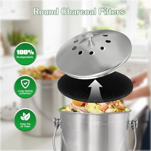 Compost Bin Charcoal Filters 10 Pack, 7.25 Inch Round, Extra Thick 0.3 Inch for Longer Lasting Odor Absorption, Countertop Pail Refills - Image 6