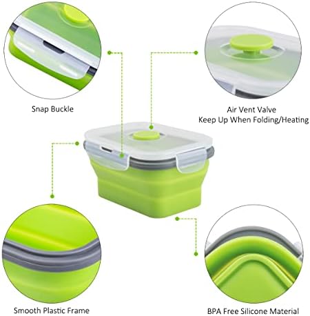 Collapsible Food Storage Containers with Airtight Lid, 11.8 oz, Small Kitchen Stacking Silicone Collapsible Meal Prep Container Set for Leftover, Microwave Freezer Dishwasher Safe, 4 Colors, Set of 4 - Image 6