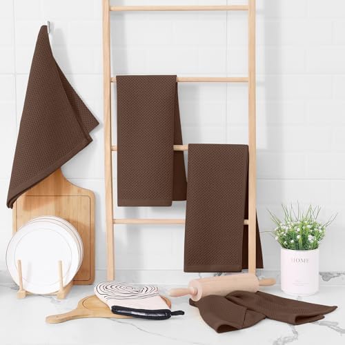 Homaxy 100% Cotton Waffle Weave Kitchen Dish Towels 4-Pack, Coffee - Image 6