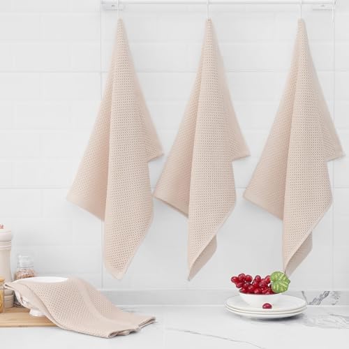 Homaxy 100% Cotton Oversized Waffle Weave Kitchen Towels 4-Pack, Beige - Image 6