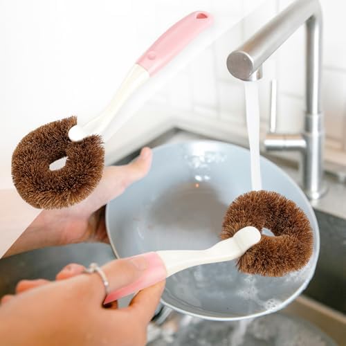 2 Pack Kitchen Scrub Brushes for Cleaning Dish Brush with Handle for Pans, Pots, Kitchen Sink Cleaning Scrub Brushes (Coconut Fiber) - Image 7