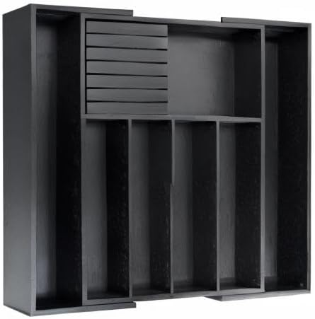 VaeFae Bamboo Silverware Drawer Organizer, 7 Slots, Black - Image 7