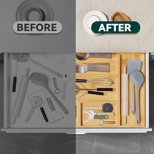 Lixple Bamboo Kitchen Drawer Organizer, 2 Pack, 17" x 6" x 2" - Image 6