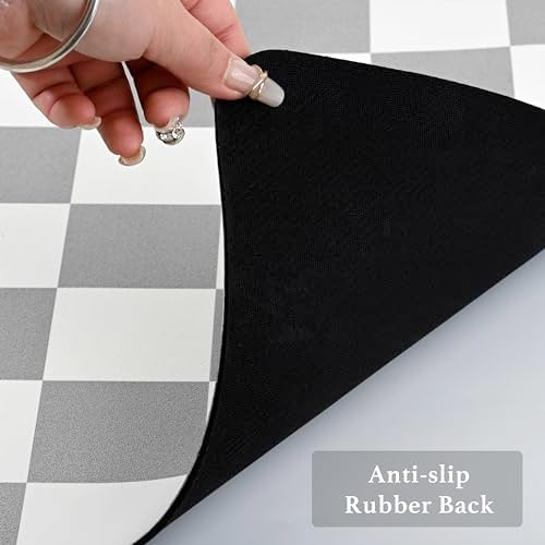 Ohocut Checkered Dish Drying Mat for Kitchen Counter, Coffee Bar Station Accessories, Retro Cute Aesthetic Modern Absorbent Drainer Mat Kitchen Drying Mat Easy Clean, Grey 12" x 19" - Image 7