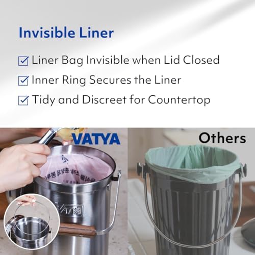 Vatya Stainless Steel Kitchen Compost Bin - NO Filter Countertop Composter, Composting Bucket, Counter Top Small Indoor Food Waste Container with Lid, Odorless Food Scrap Pail, Large 0.8 Gallon - Image 6