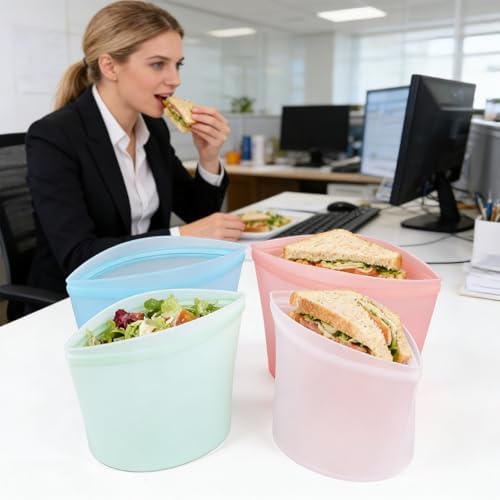 4-Pack Reusable Silicone Food Storage Bags, Stand-Up Pinch-Seal Design, BPA-Free, Microwave & Dishwasher Safe, Mixed Colors (34 oz) - Image 7