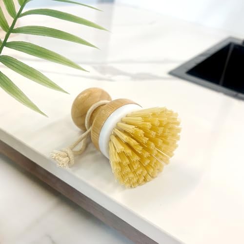 Kitchen Dish Brush, Natural Bamboo Dishwashing Scrubber for Cleaning Dishes, Pots, and Pans with Hanging Rope - Image 7