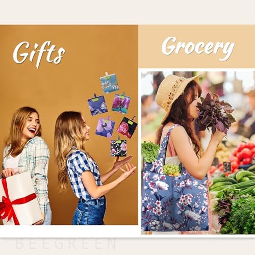 BeeGreen Flower Reusable Shopping Bags Cute Grocery Bag 6 Pack, Christmas Gift Bags Heavy-Duty Foldable Shopping Totes for Supermarket, Work & Travel, Large Washable Polyester Tote Bag with Handles - Image 6