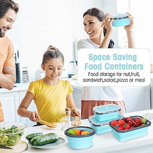 Yaomiao 16 Pack Collapsible Food Storage Container with Lid,Gray, Blue - Image 6