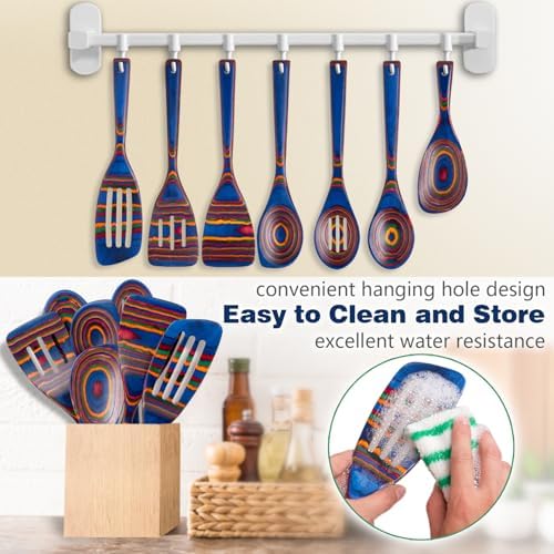 HOWHONG Wooden Spoons for Cooking, 7-Piece Pakkawood Wooden Utensil Set - Image 6