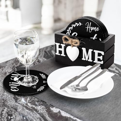 Queekay House Warming Gifts New Home Farmhouse Coasters Set of 6, Black - Image 6