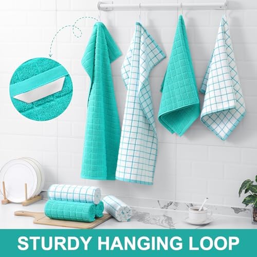Homaxy Large Premium Cotton Kitchen Towels 16"x 28", 6 Pack, Aqua - Image 6