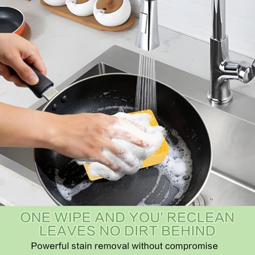 6-Count Kitchen Sponges, Compostable Thicker Pop-Up Sponges - Expanding, Non-Scratch, Plant-Based Dish Cellulose Sponges Car Wash Sponges (5 x 3.5 x 1.2 inches), Yellow - Image 6