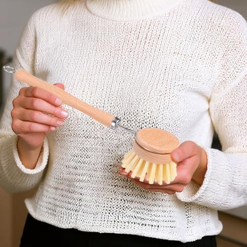 10 Pack Fiber Bristle 2-Inch All-Purpose Kitchen Dish Scrub Brush with Beechwood Handle - Dish Brush with Hooked Handle for Pots, Pans, and Kitchen Utensils - Made in Germany - Image 7