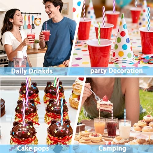 100 Reusable Stirrer Straws,Assorted Color Plastic Stripe Drinking Straws - Image 6