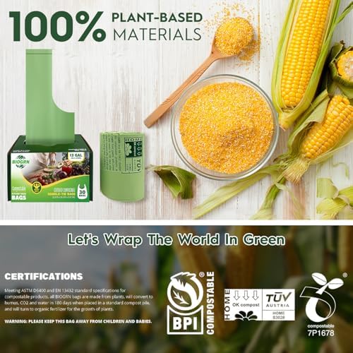 10-13 Gallon Compostable Trash Bags with Handles Tie 30 Bags Biodegradable Garbage Bags Food Scrap Green Waste Bags Thick 0.87 Mil 49.21 Liter ASTM D6400, US BPI and OK Compost Home Certified - Image 6