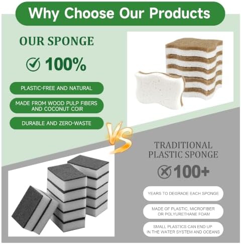 Silkyhose 12Pack Wave-Edge Cellulose Coconut Sponges, Non-Scratch Cleaning - Image 6