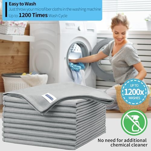 Microfiber Cleaning Cloth - 10 Pack Glasses Cleaning Cloth, 16" x 14" Window Cleaning Rags, Streak Free Lint Free Polishing Cloths Wipes for Eye Glass, Stainless Steel, Windshield, Grey - Image 7