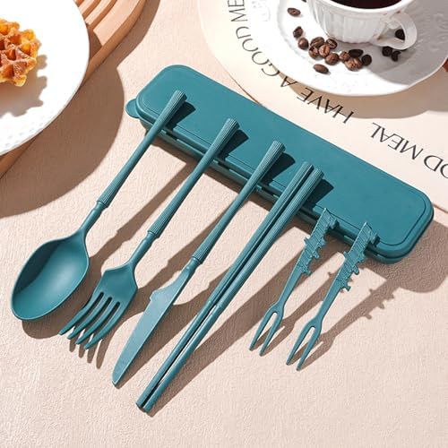 Reusable Travel Utensils with Case, Wheat Straw Fork Spoon Knife Chopsticks - Image 7